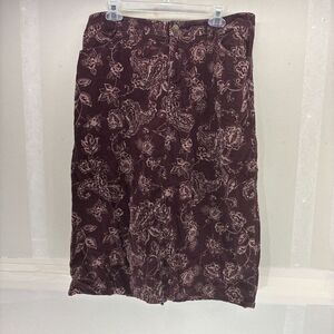 Vintage Eddie Bauer Womens Corduroy Floral Print Skirt Size 14 Maroon & Pink